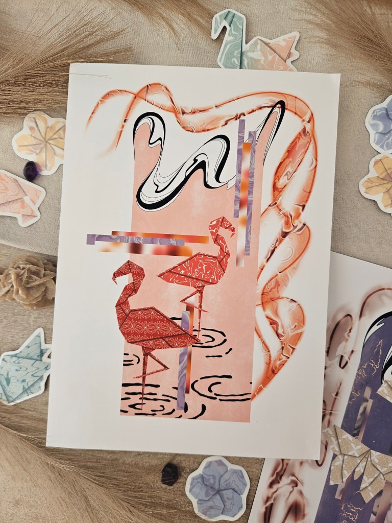 Illustration Origami Flamand rose